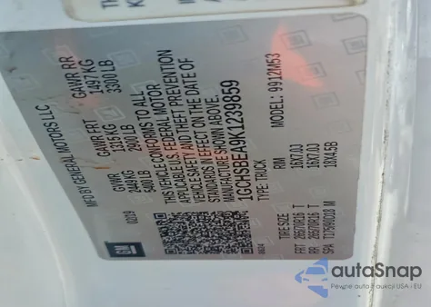 2019 Chevrolet Colorado z USA, uszkodzony, nr VIN 1GCHSBEA9K1239859